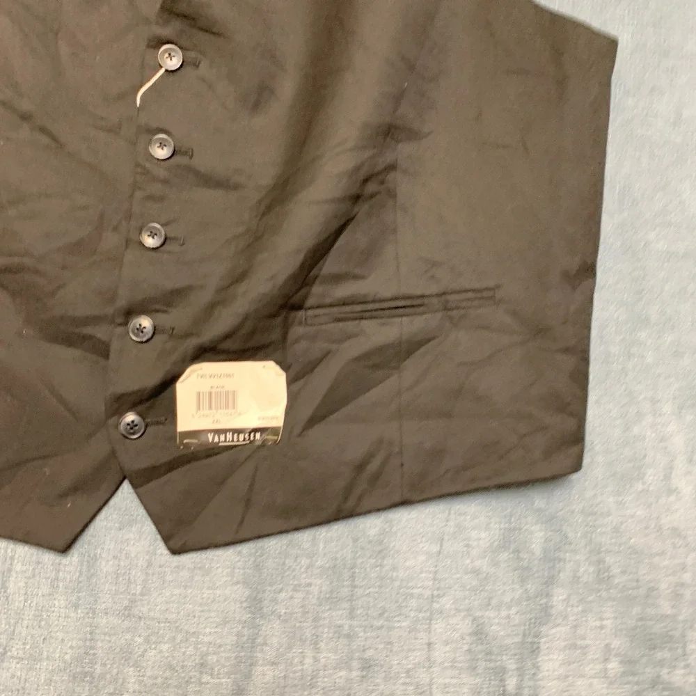 Van Heusen Single Breasted Suit Satin Vest Mens 2XL Black Slim V Neck Sleeveless